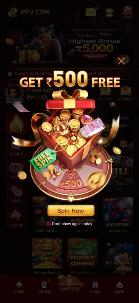 PP2 GAM latest APK download screen with gaming dashboard and reward options