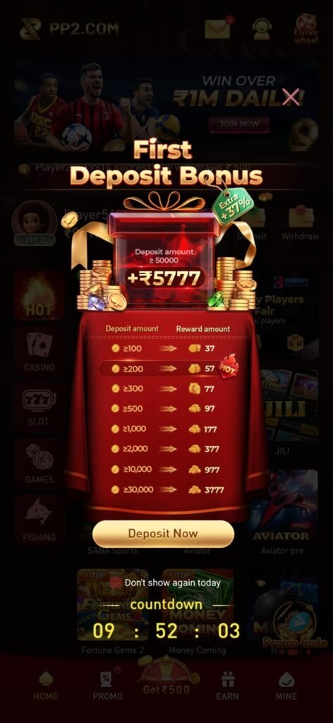 PP2 App latest version APK download screen with gaming and reward features