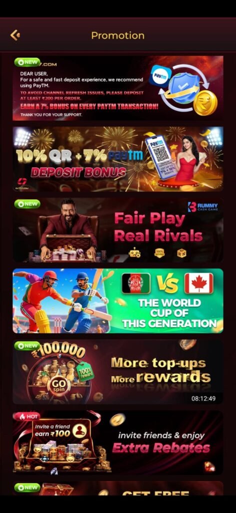 IN7 Game mobile interface showing dashboard and game options